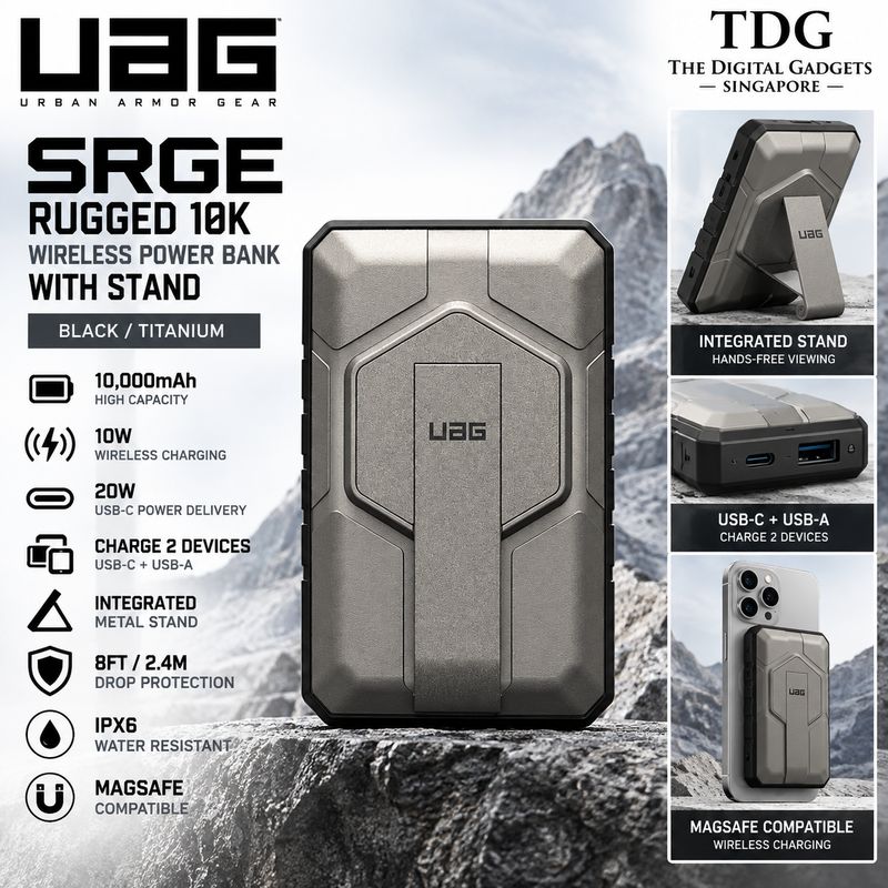 UAG SRGE Rugged 10K Wireless Power Bank with Stand